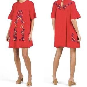 Free People 100% Cotton Perfectly Victorian Boho Embroidered Dress In Tomato M